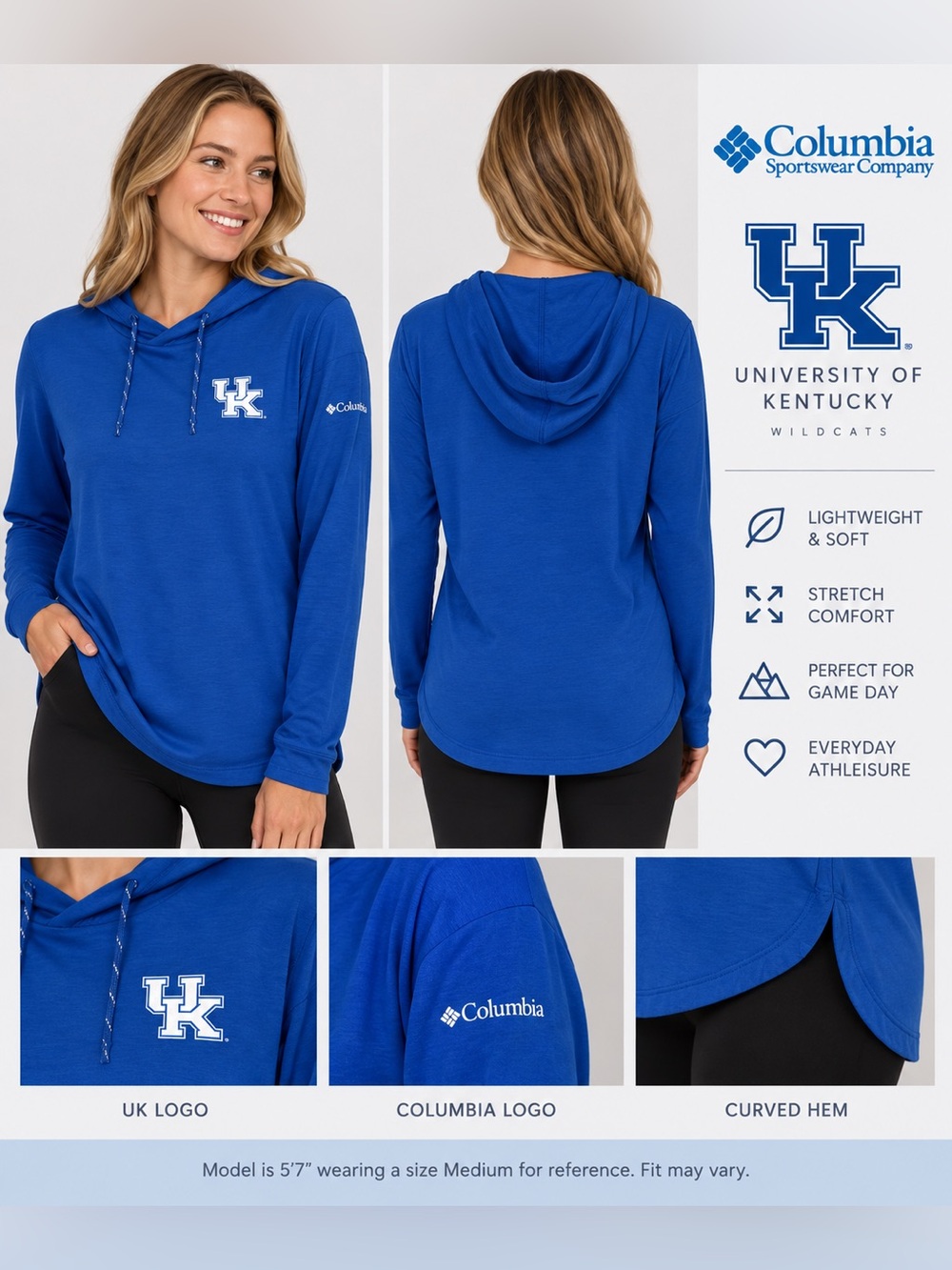 Columbia University of Kentucky Wildcats UK Blue Hooded Pullover Size M